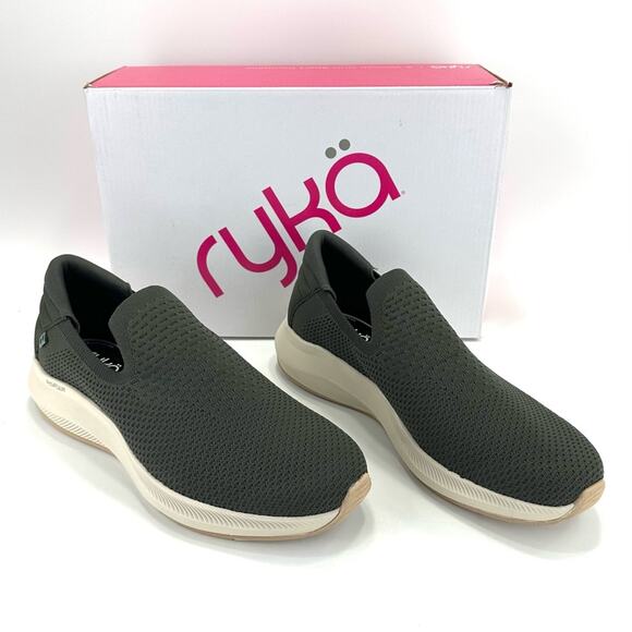 Ryka Fling Green Women Sneaker Size 12 Knit Casual Slip-On Anatomical Insole New - Picture 2 of 13